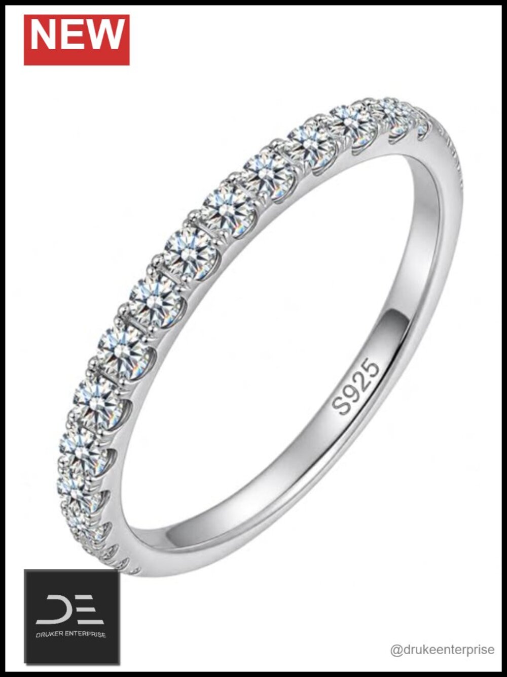 Moissanite Wedding Band - 925 Sterling Silver Half Eternity Ring